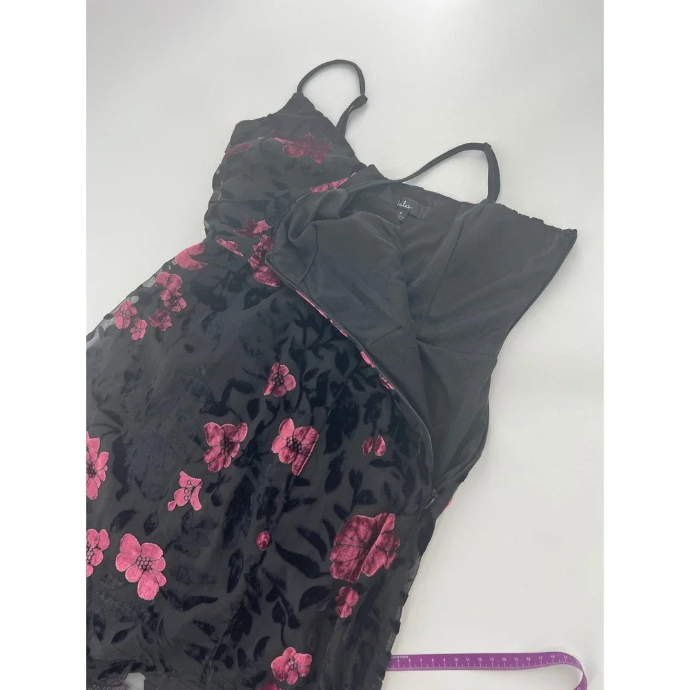 Lulus Evenings with You Black Floral Velvet Asymmetrical Dress